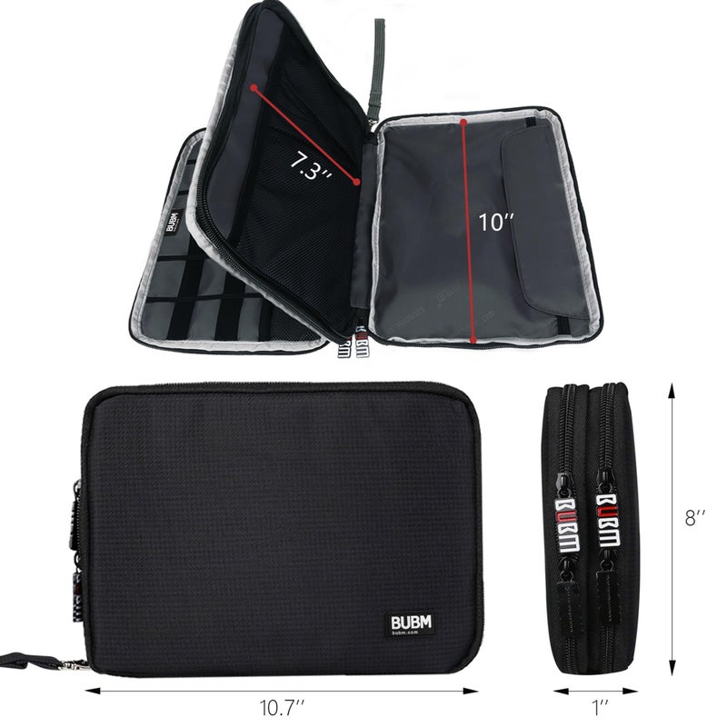 BUBM Double Layer Electronics Organizer/Travel Gadget Bag For Cables,Memory Cards,Flash Hard Drive and More,Fit For iPad Or Tablet(Up To 9.7")--Large, Black - Image 5